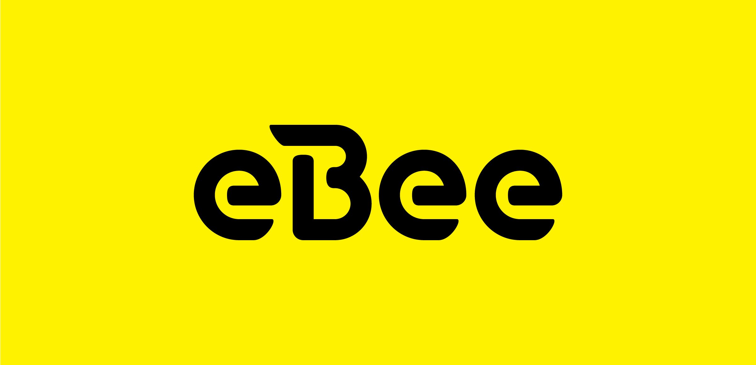 Yellow background with stylized black text spelling 'ebee'