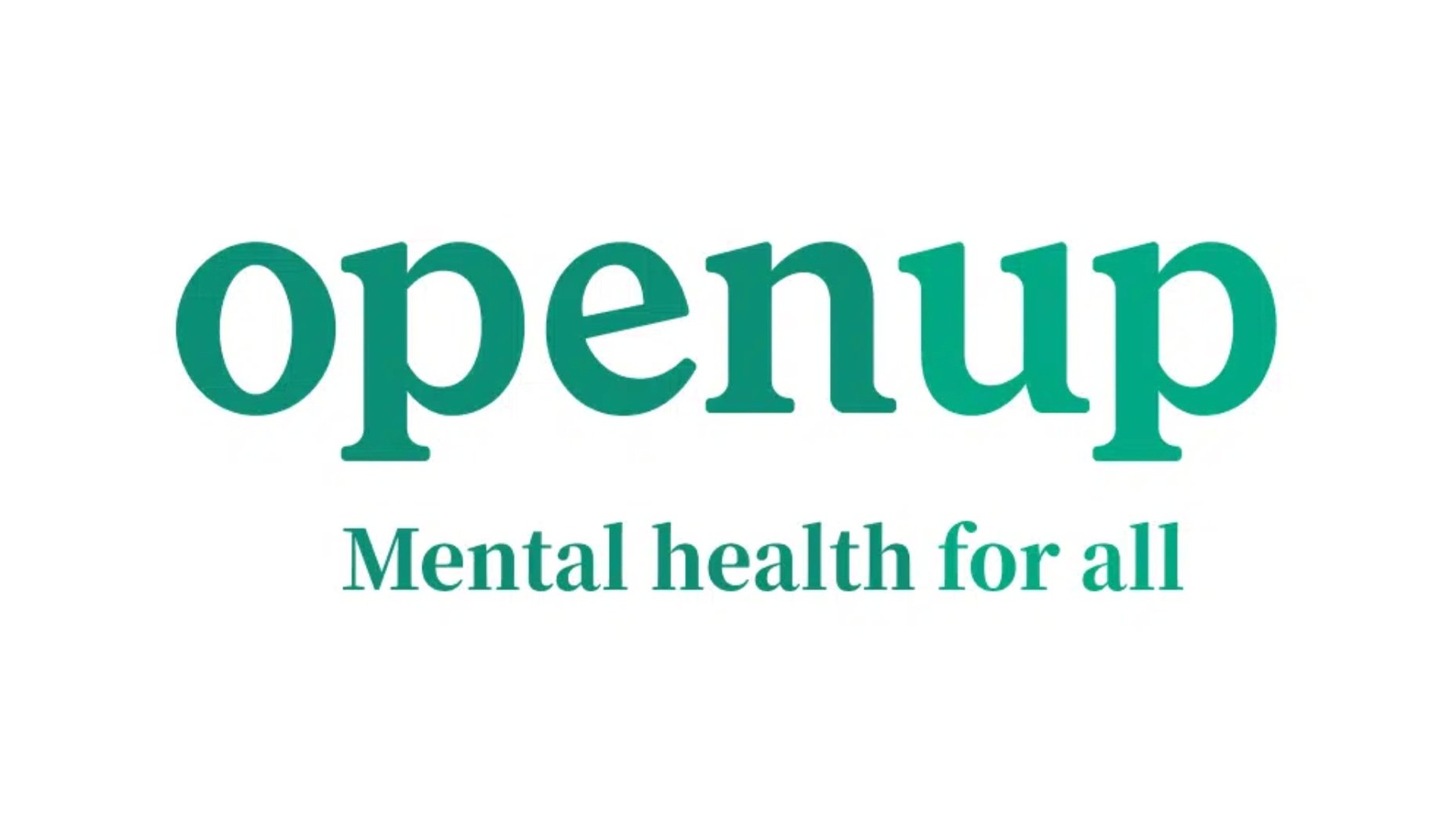 The word 'Openup' in large teal letters with the tagline 'Mental health for all' below it, on a white background.
