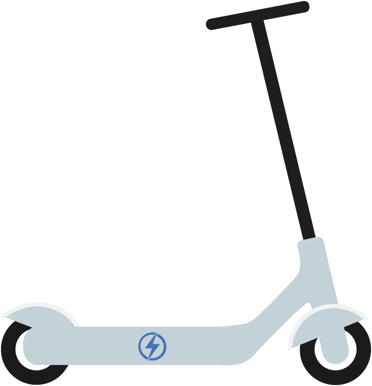 Illustration of an electric scooter with a charging symbol on the deck.