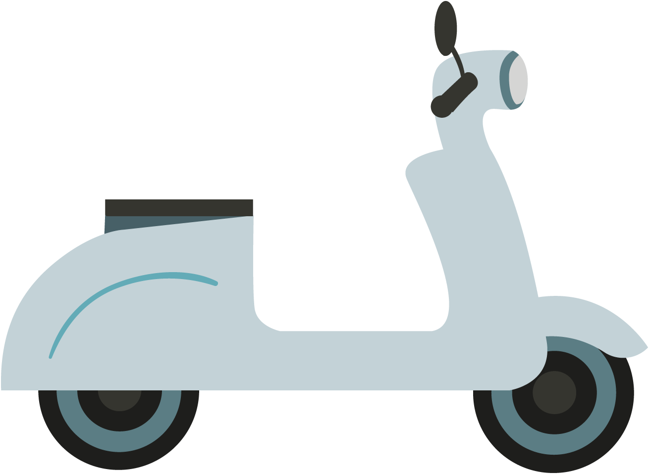 Illustration of a light blue motor scooter with black handles and wheels, and a gray seat.