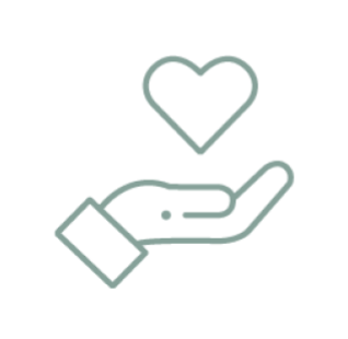 Outline of a hand holding a heart.