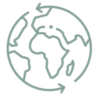 Line drawing of the Earth with arrows circling around it, representing global movement or travel.