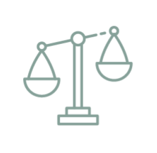 Illustration of a balanced scale with two pans hanging from a central support.