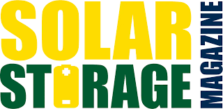 Stylized text reading 'Solar Storage Magazine' in bright yellow and green colors.